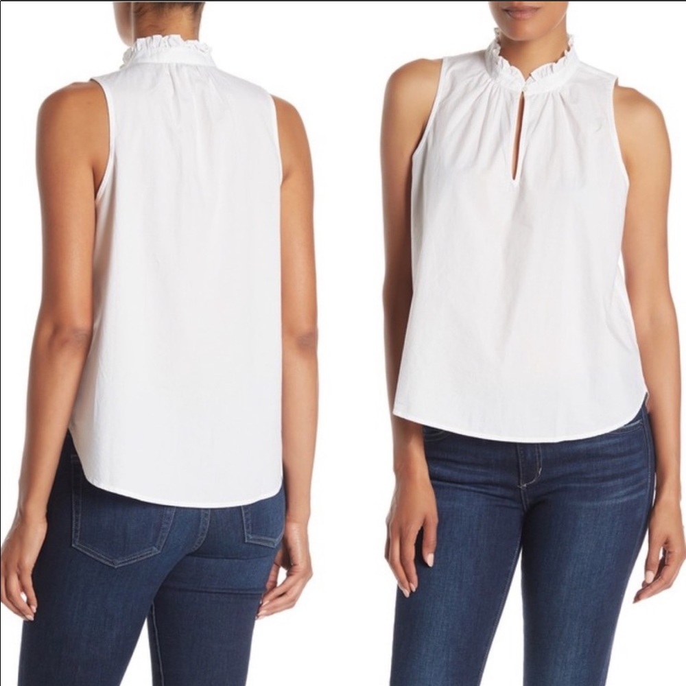 J crew white top w ruffle neck